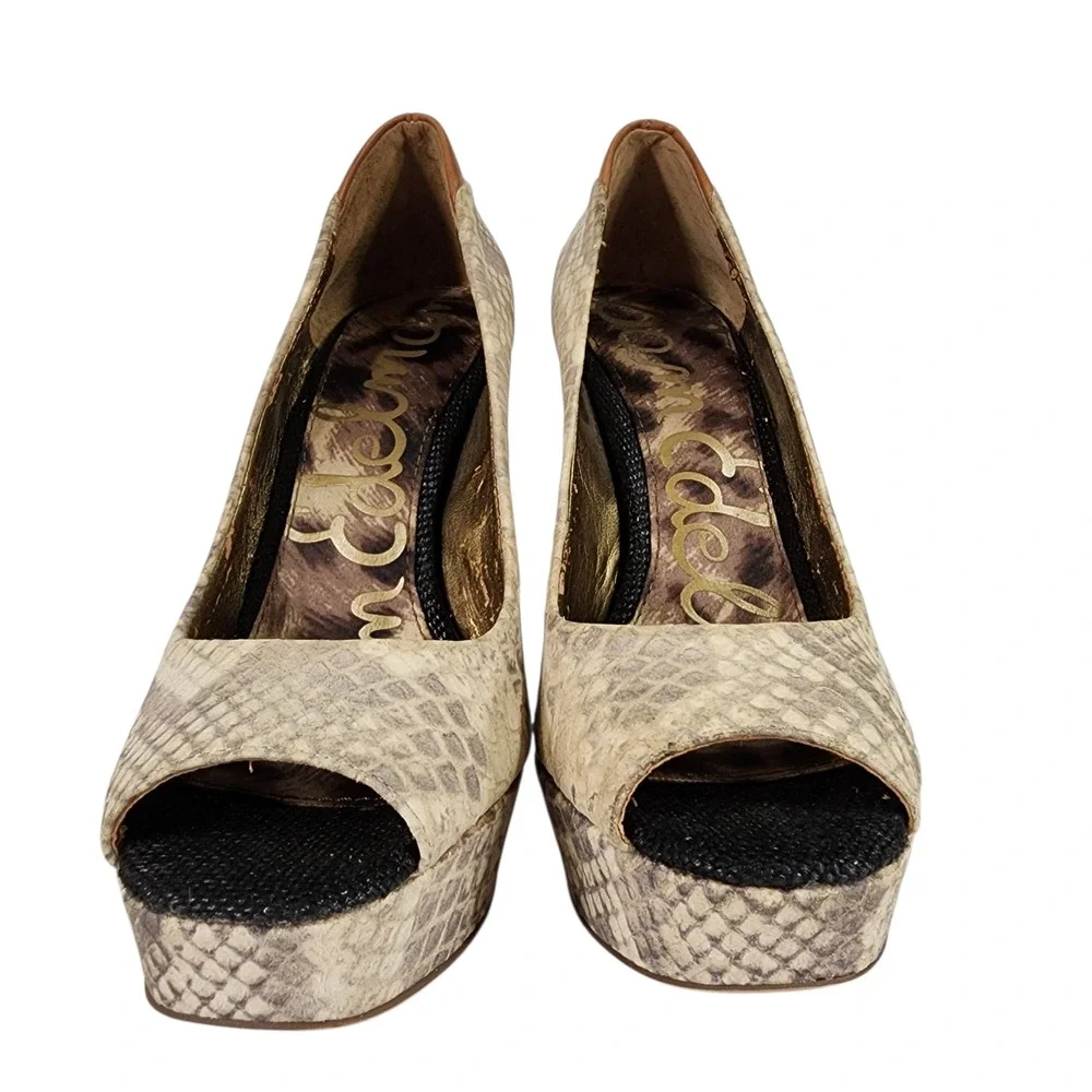 Sam Edelman Snakeskin Tacoma Platform Pumps sz 4.5 Peep Toe High Heel 4.75